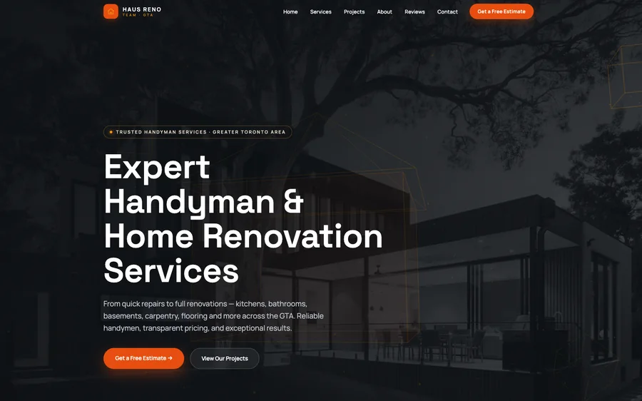 Example one-page website Kudanet built for a handyman and home renovation business