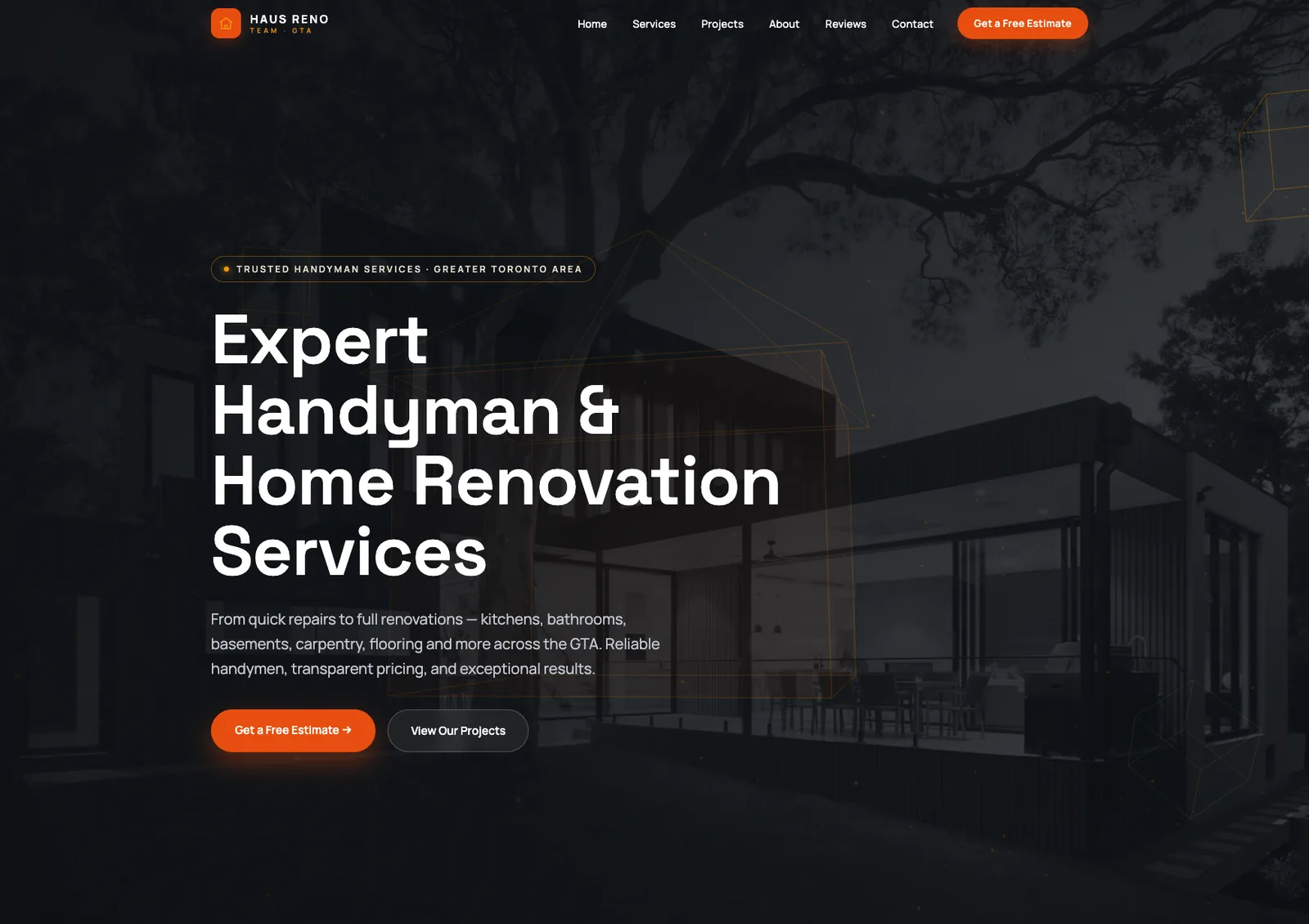 Example one-page website Kudanet built for a handyman and home renovation business